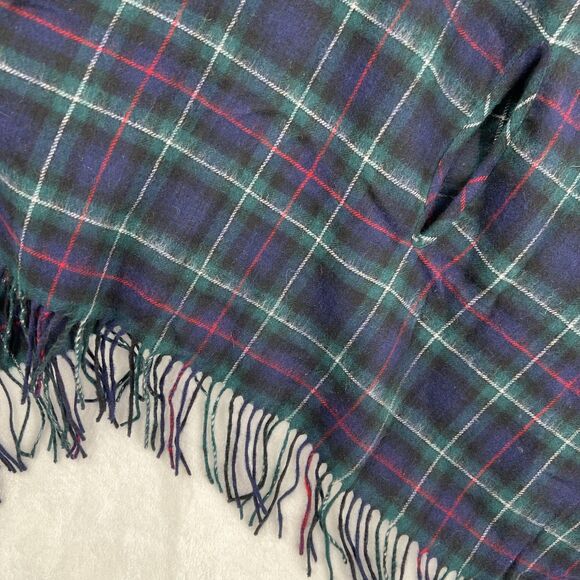 J Crew Plaid Wrap Womens One Size Navy Green Wool Blend Fringe Shawl Poncho - Picture 3 of 9